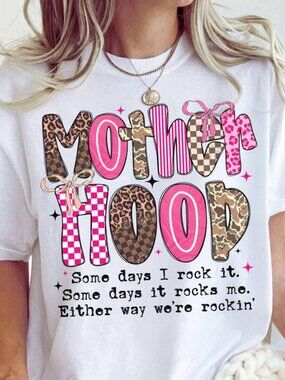 Motherhood Tee, Coquette Bow Mom Tee, Leopard Motherhood Funny Mom Tee